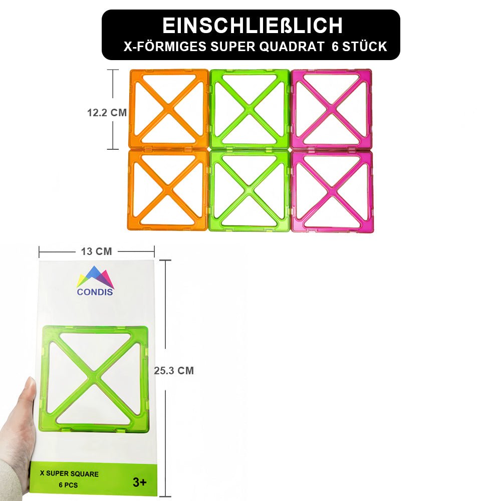 CONDIS Magnetische Bausteine Erweiterungsset X - förmiges Super Quadrat 6 Stück - Condistoys