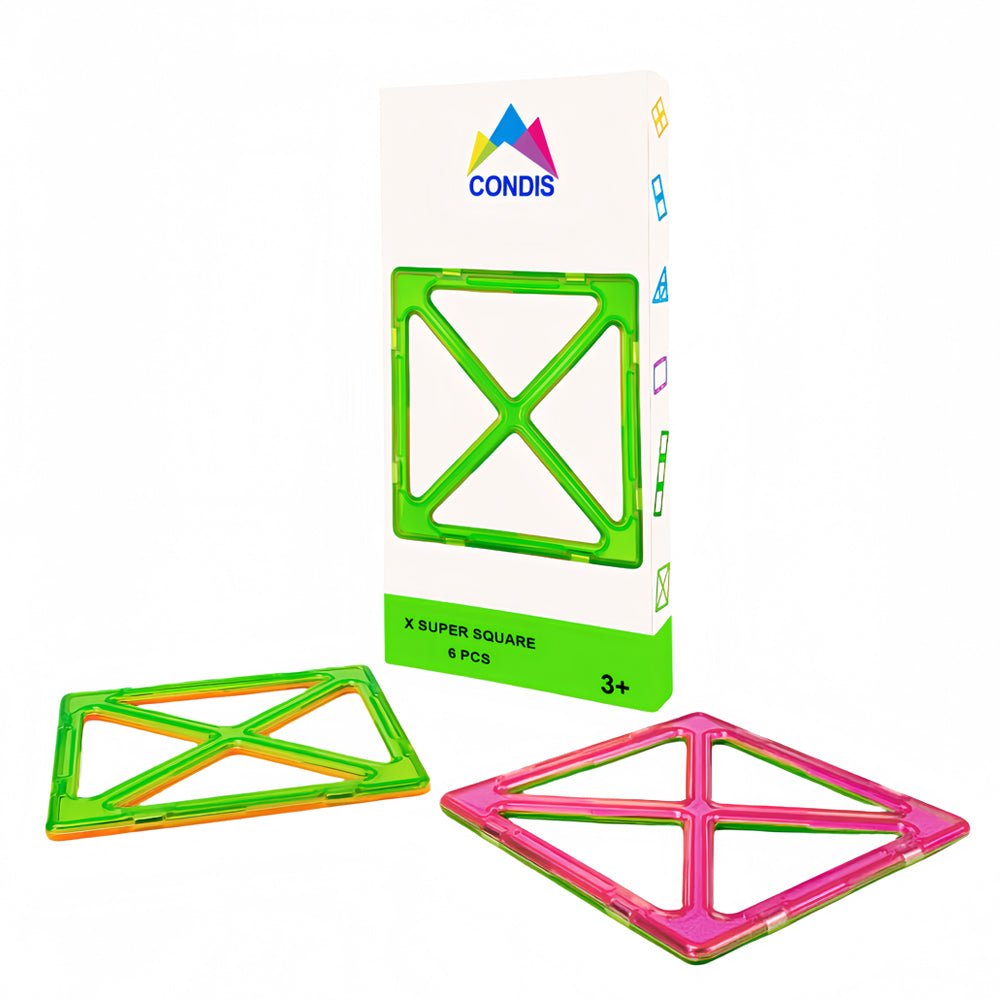 CONDIS Magnetische Bausteine Erweiterungsset X - förmiges Super Quadrat 6 Stück - Condistoys